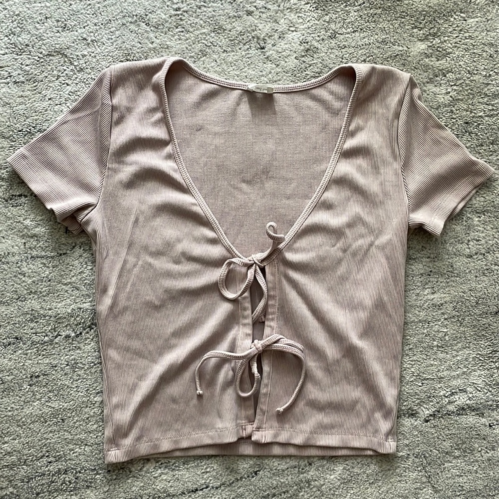 Aritzia Cropped Tie-Front Tee XS